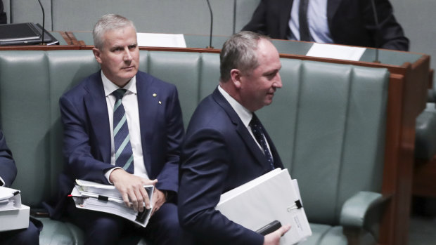 Minister for Veterans' Affairs Michael McCormack and Deputy Prime Minister Barnaby Joyce in Parliament this month.