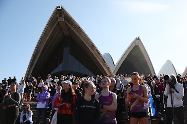 Spectators view from the steps of the Sydney Opera House during the 2026 TCS Sydney Marathon