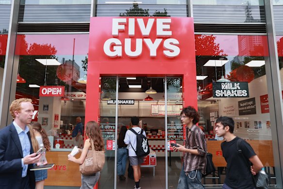 Outside Five Guys' busy Lonsdale Street location.