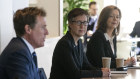 IR Minister Christian Porter and ACTU secretary Sally McManus at a roundtable meeting.