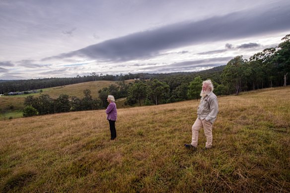 Bruce Pascoe and wife Lyn Harwood on their farm Yumburra, near Mallacoota in Eastern Gippsland.