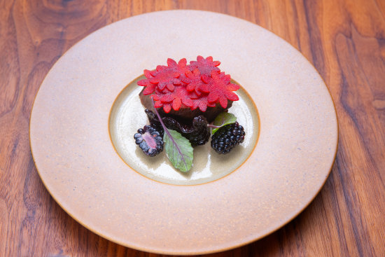 Beef with beetroot, blackberry and horseradish.