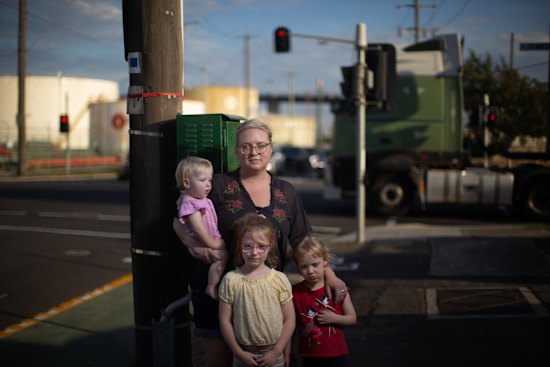 Mother-of-three Jessica Marsh worries about the effects of truck pollution from the Port of Melbourne.