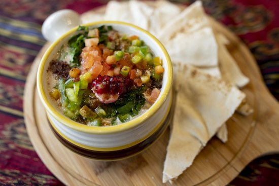 Foul, a sturdy bean dish topped with fresh ingredients, at Flavours of Syria in Camberwell.