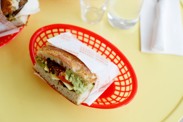 Basil kimchi, avocado, gruyere and tomato and EVOO focaccia.