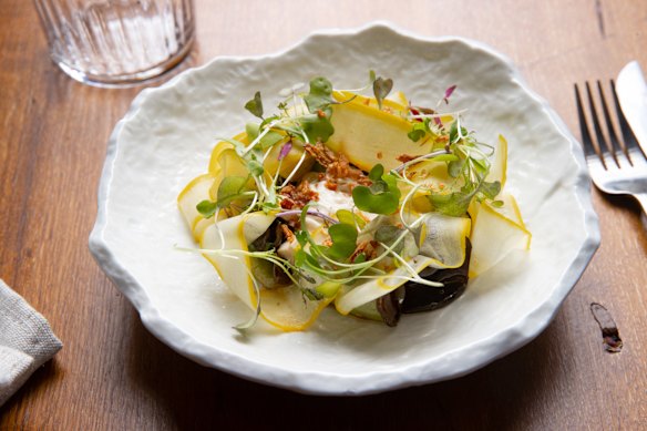 Tofu and compressed pickles.