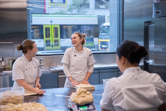 The Lune team preparing pastries on site ahead of opening day.