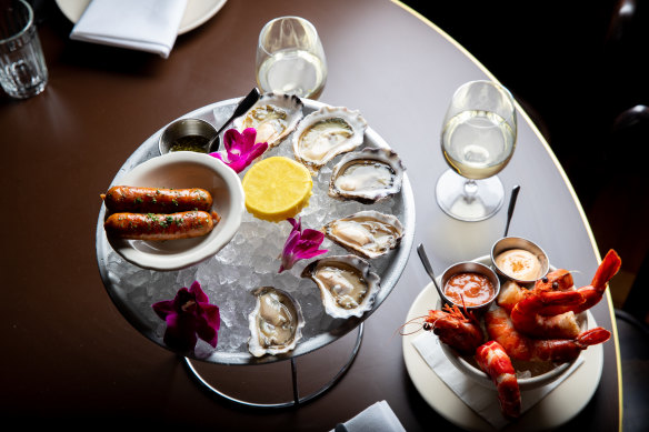 Oyster rockefeller and prawn cocktail at Clam Bar.