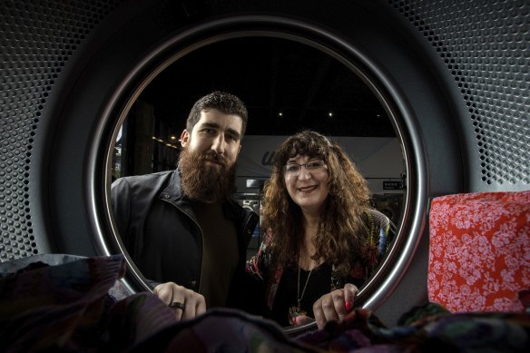 Sean Mallard and his mother, Enrica Mallard, at their Brunswick East laundromat.