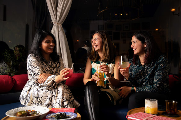The bar at Enter Via Laundry serves Indian chaat (snacks) and inventive cocktails.