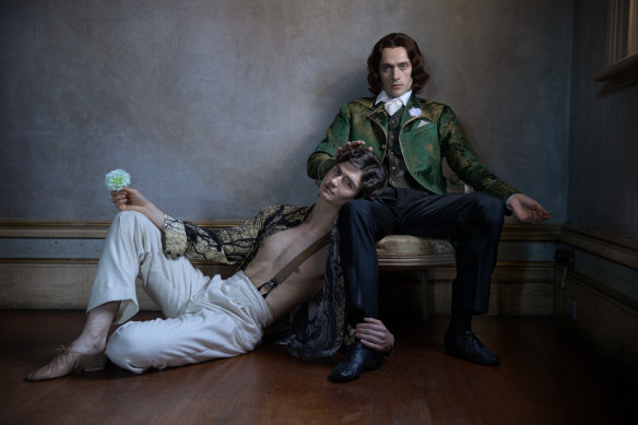 Callum Linnane (seated) as Oscar Wilde and Benjamin Garrett as Lord Alfred Bruce Douglas in the Australian Ballet’s Oscar. Photographed at Villa Alba in Kew. 