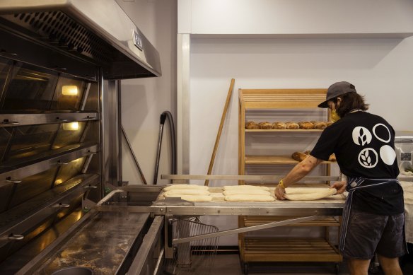 Jamie Goodwin bakes bread at Goodwood Bakeshop in Marrickville.