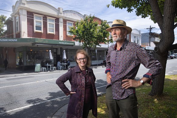 Local opposition to a proposed 5-storey development in Hampton St, Hampton. Monica Kerlin and Ian Morgans across the road from the buildings that will be demolished.