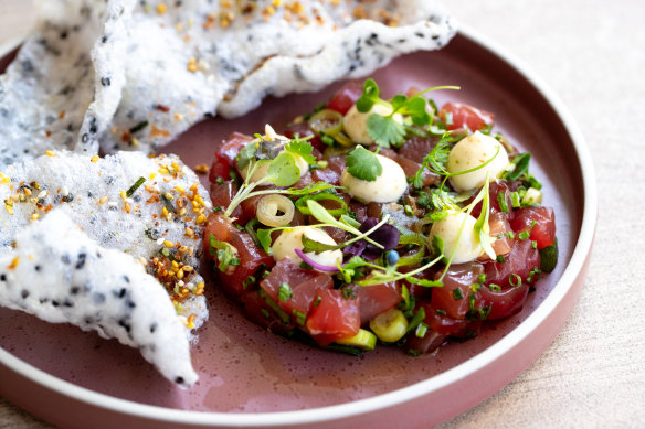 Soy-marinated tuna tartare.