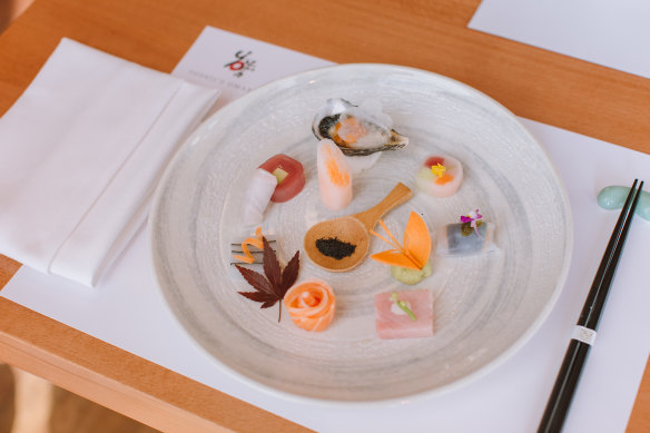 The delicate sashimi platter from Yoshii’s Omakase at Crown Sydney.