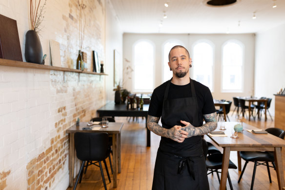 Chef Matt Blackwell in the dining room at Pneuma.