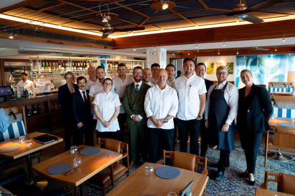 Three-Michelin-starred chef Simon Rogan with his team at the Bathers’ Pavilion just before opening.