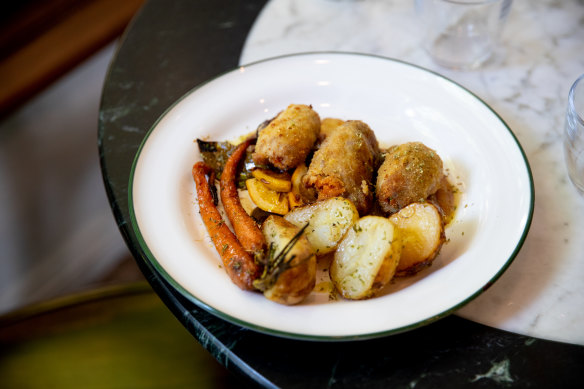 Involtini di maiale with roast vegetables.