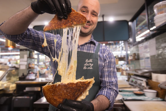 Anthony Femia of Maker and Monger with his fondue cheese toastie.