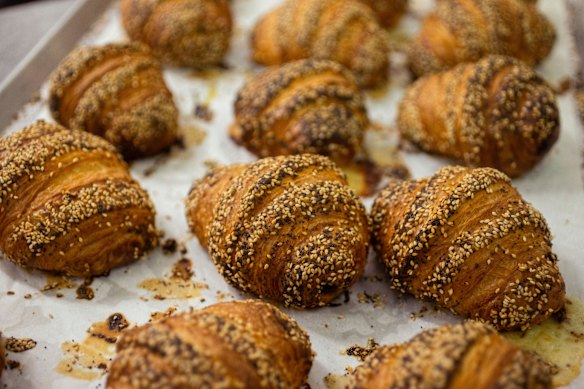 Ham, gruyere and mustard croissants. 