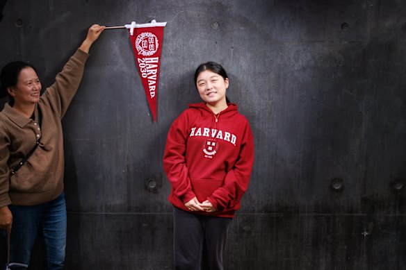Cecilia Xu was accepted into four Ivy league colleges, as well as Duke University and Stanford. She has chosen Harvard. Pictured with proud mum Helen He.