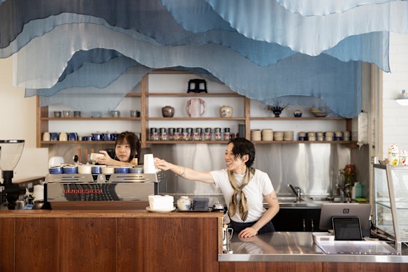 Cham’s soothing indigo-dyed fabric installation.