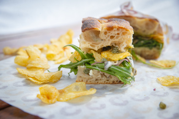 The addition of crisps makes the white anchovy sandwich a fun play on fish’n’chips.