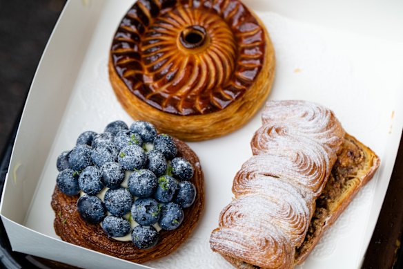 Blueberry tart, Lumi pie and Mr Peanut pastries at Lode. 