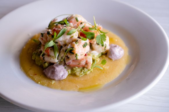 Causa de Camarones (prawns, potato, avocado, olive aioli).