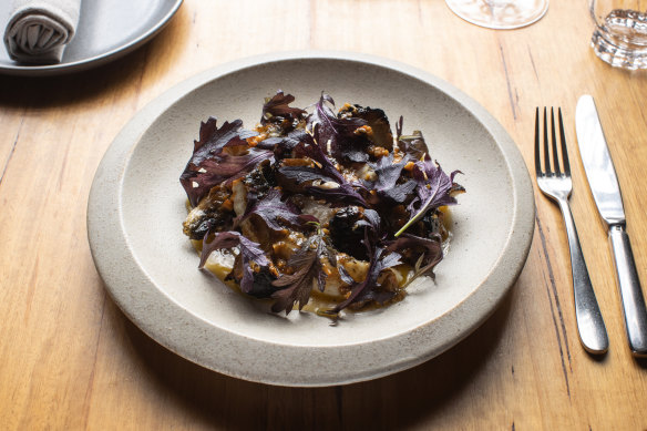 Rock flathead with Jerusalem artichoke and red-fleshed cara cara orange.