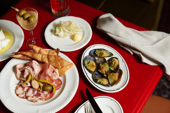 Salumi with gnocco fritto and mussels gratinate, from Bar Morris’s Italian-leaning menu.