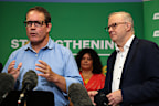Member for Solomon Luke Gosling and Prime Minister Anthony Albanese at a press conference in 2025.