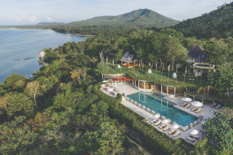 The hilltop  lap pool and Shakti Fitness area at Kamalaya.