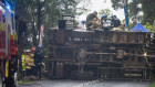 A rescue operation got under way after an army tanker rolled south of Lismore.