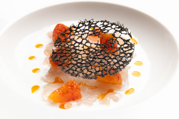 Citrusy grouper crudo is one of the lighter dishes on the Amatrice menu.
