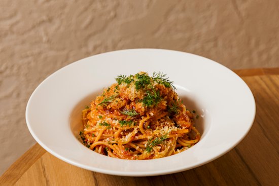 Crab spaghetti with fermented chilli and lemon crumb is a Via Porta favourite that’s come across to Lucci.