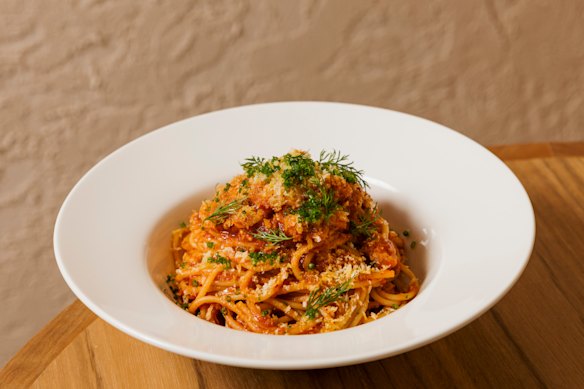 Crab spaghetti with fermented chilli and lemon crumb is a Via Porta favourite that’s come across to Lucci.