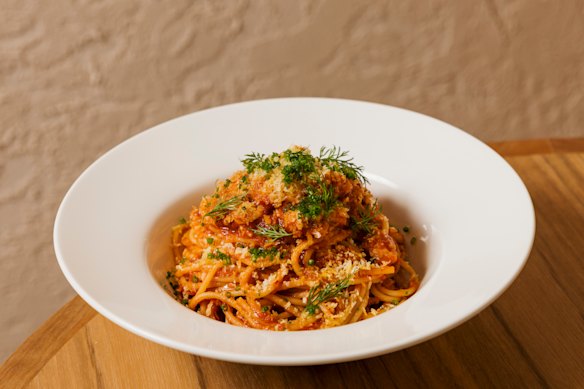 Crab spaghetti with fermented chilli and lemon crumb is a Via Porta favourite that’s come across to Lucci.