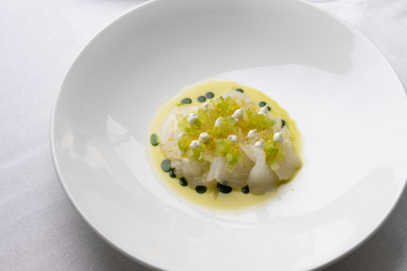 Coral trout crudo with bottarga.