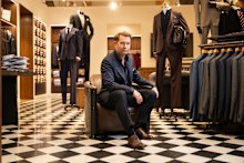 Matt Jensen, founder and CEO of MJ Bale, wearing the blazer made from the wool of sheep fed seaweed.