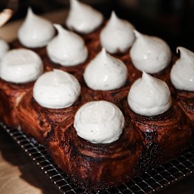 “Rhondas” crowned with cream cheese icing.