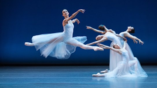 Dimity Azoury dances in the Serenade portion of the Australian Ballet’s triple bill New York Dialects. 