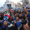 Italian soccer fans celebrate on Lygon Street, Carlton.
