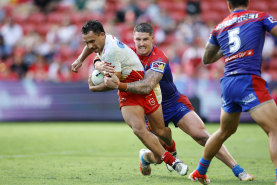 Trai Fuller in action for the Dolphins against the Newcastle Knights.