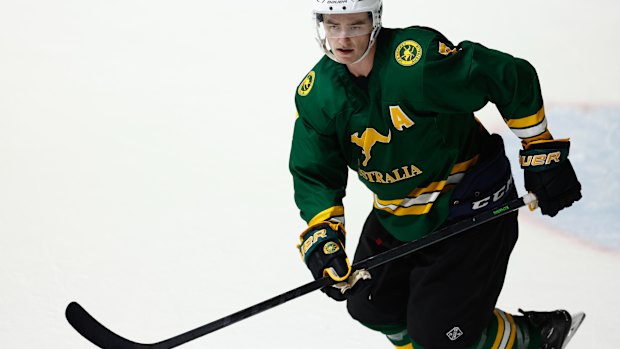 Australia’s James Woodman during the 2023 Ice Hockey World Championships.
