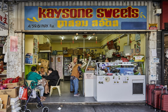 Check the hot counter at Kaysone Sweets for Laotian snacks.