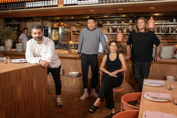 Anyday hospitality group founders Ben Williamson, left, Frank Li, Bianca Marchi and Tyron Simon pictured at their Bianca restaurant in the Valley.