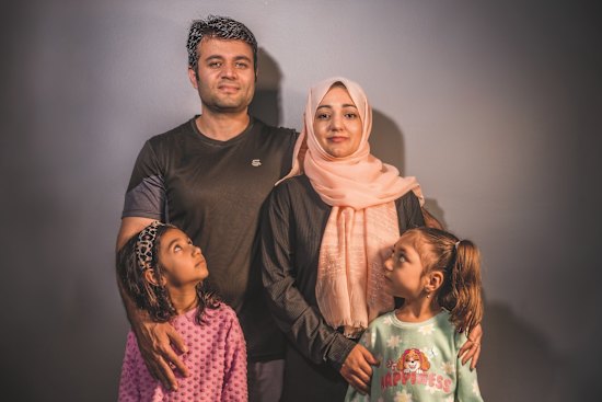 Nellab Hotaki Talash with her husband Malyar, an engineer, and daughters Mehla, left, and Marihan. Fleeing Afghanistan “was the only hope we had”, she says. Another 70 female judges have yet to escape, and remain in hiding.