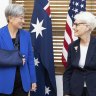 Penny Wong and United States Deputy Secretary of State Wendy Sherman during a meeting, at Parliament House in Canberra on Monday.