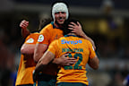 Josh Canham celebrates the win with Ben Donaldson.